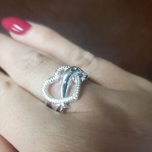 Dolphin & Heart Sterling Silver Ring Size 7
